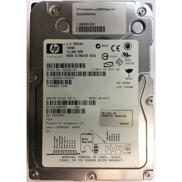 365563-001 - HP 146GB 15K RPM SCSI 3.5" HDD U320 68 pin, Maxtor version