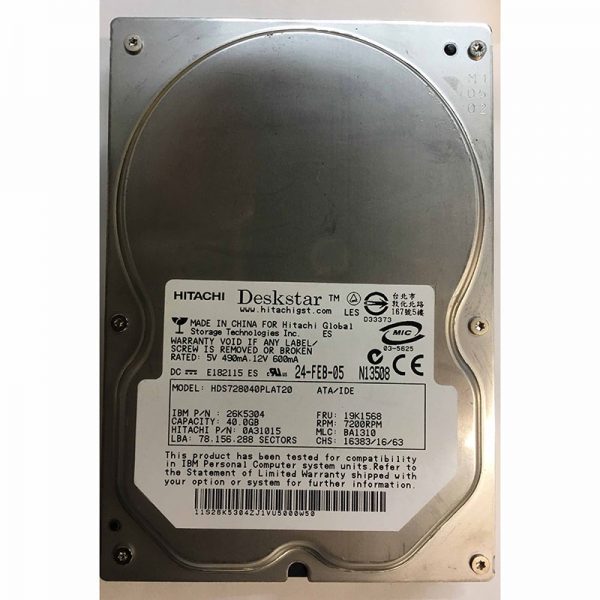 0A31015 - Hitachi 40GB 7200 RPM IDE  3.5" HDD