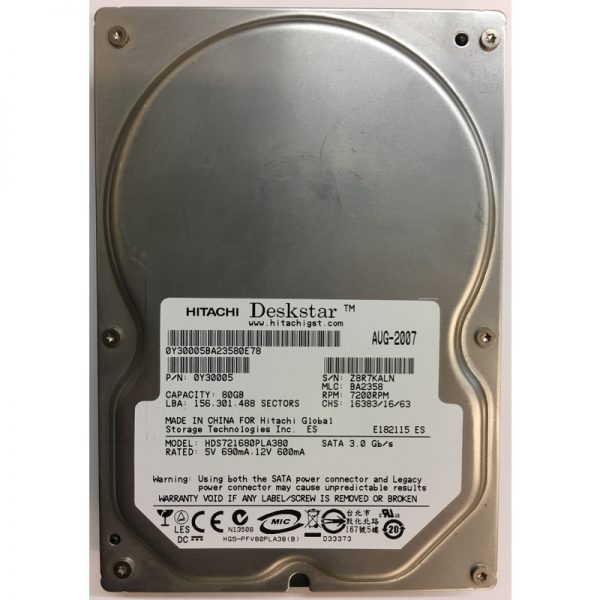 0Y30005 - Hitachi 80GB 7200 RPM SATA 3.5" HDD