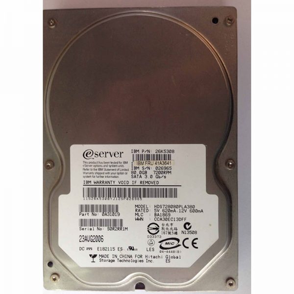 41A3641 - IBM 80GB 7200 RPM SATA 3.5" HDD Hitachi HDS728080PLA380 version