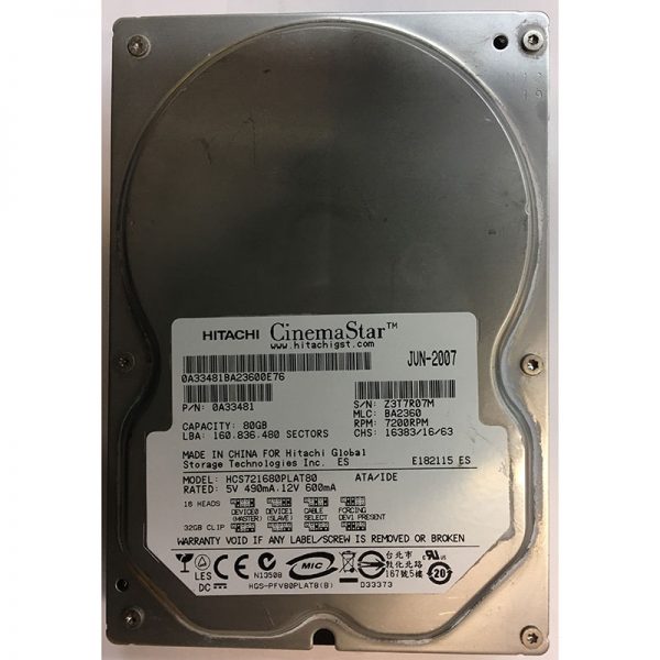 0A33481 - Hitachi 80GB 7200 RPM SATA 3.5" HDD