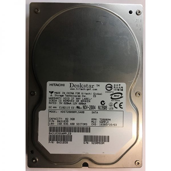 HDS728080PLSA80 - Hitachi 80GB 7200 RPM SATA  3.5" HDD