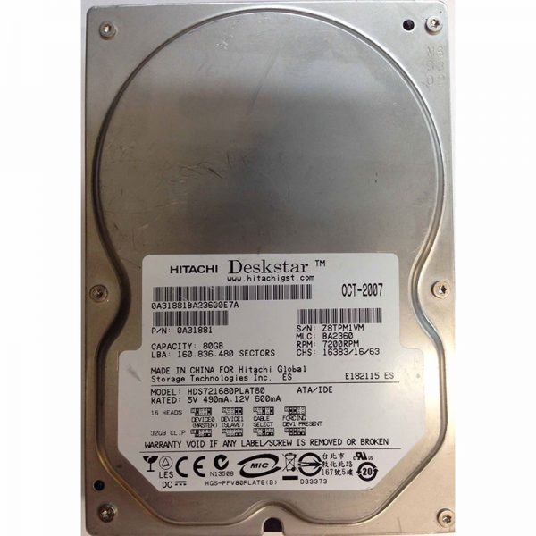 0A31881 - Hitachi 80GB 7200 RPM IDE 3.5" HDD