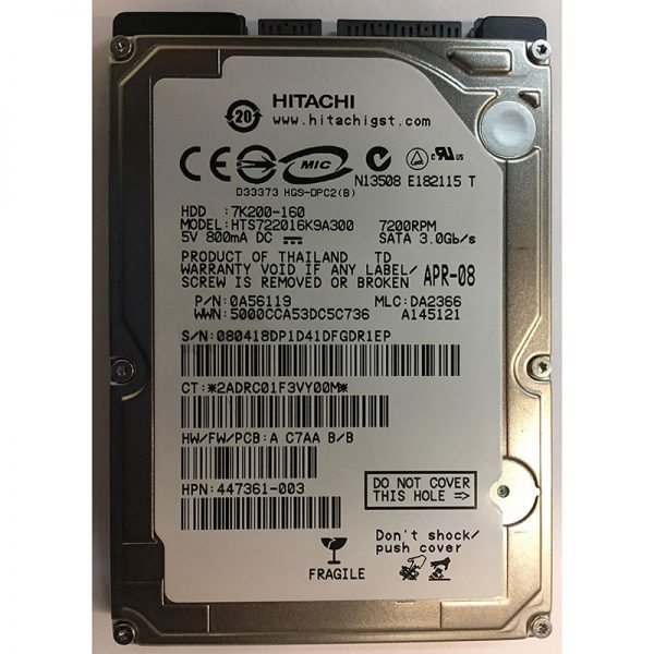 460282-001 - HP 160GB 5400 RPM SATA 2.5" HDD