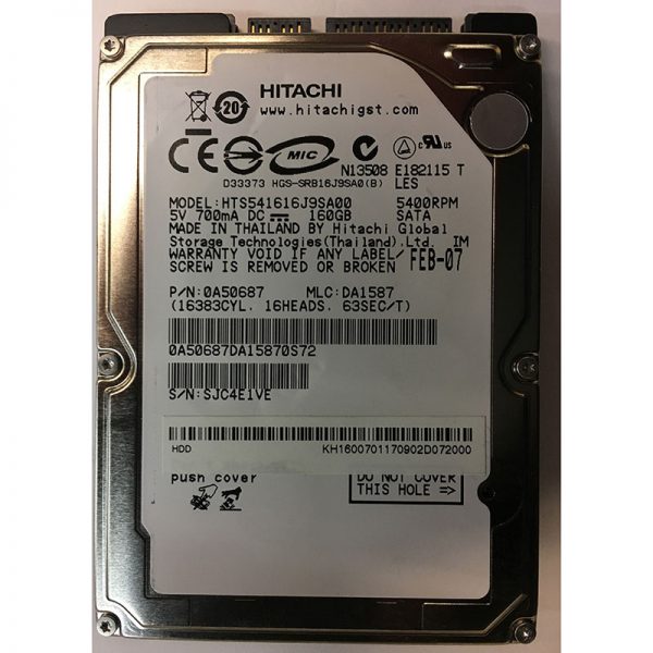 HTS541616J9SA00 - Hitachi 160GB 5400 RPM SATA  2.5" HDD