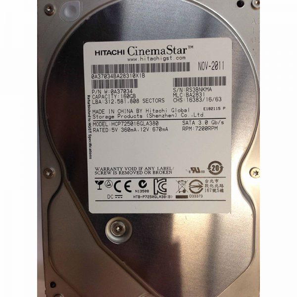 0A37034 - Hitachi 160GB 7200 RPM SATA 3.5" HDD