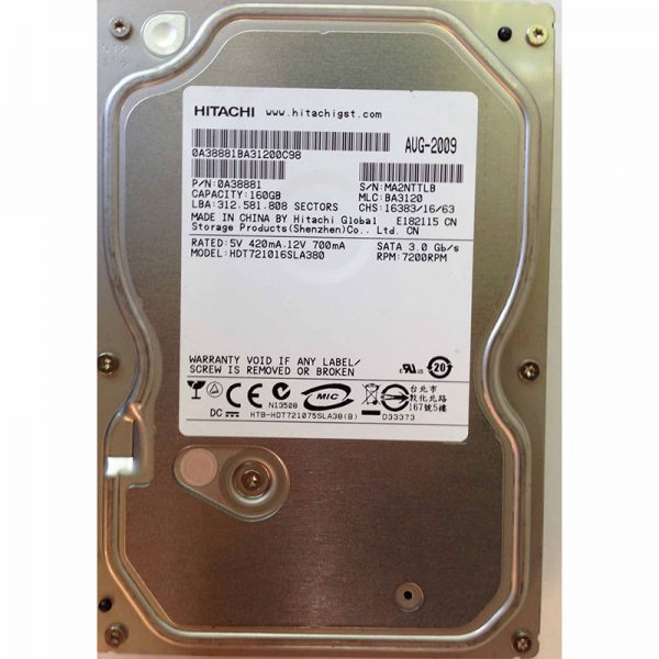 HDT721016SLA380 - Hitachi 160GB 7200 RPM SATA 3.5" HDD