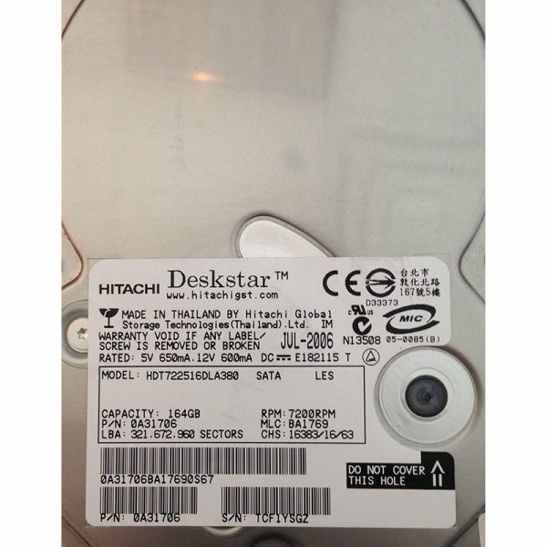 HDT722516DLA380 - Hitachi 164GB 7200 RPM SATA 3.5" HDD