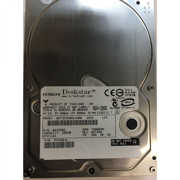 0A33902 - Hitachi 200GB 7200 RPM SATA 3.5" HDD