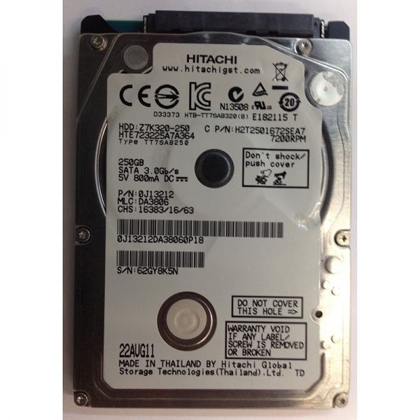 0J13212 - Hitachi 250GB 7200 RPM SATA 2.5" HDD