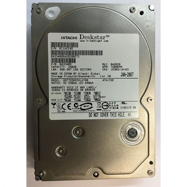 0A33408 - Hitachi 250GB 7200 RPM IDE 3.5" HDD