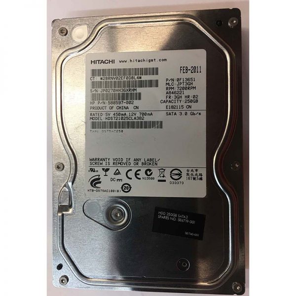 0F13651 - Hitachi 250GB 7200 RPM SATA 3.5" HDD