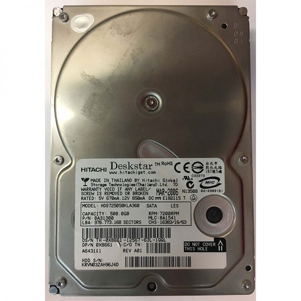 0X8661 - Dell 500GB 7200 RPM SATA 3.5" HDD