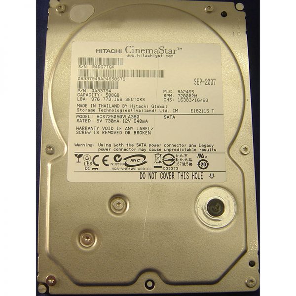 0A33794 - Hitachi 500GB 7200 RPM SATA 3.5" HDD