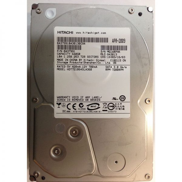 0A37991 - Hitachi 640GB 7200 RPM SATA 3.5" HDD