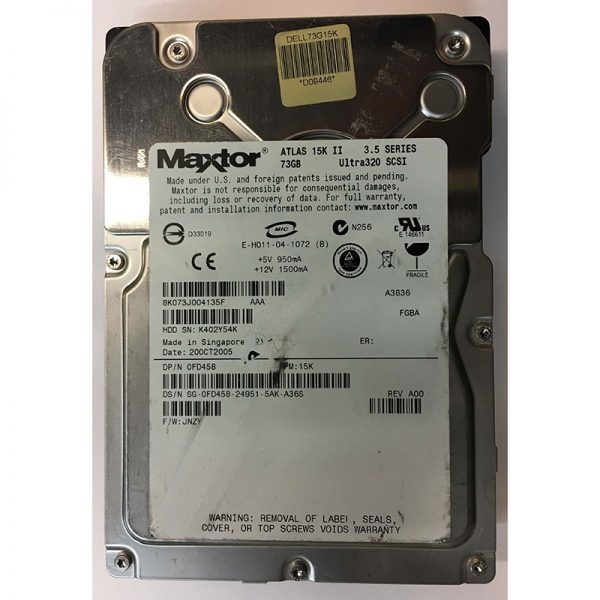 0FD458 - Dell 73GB 15K RPM SCSI 3.5" HDD U320 80 pin