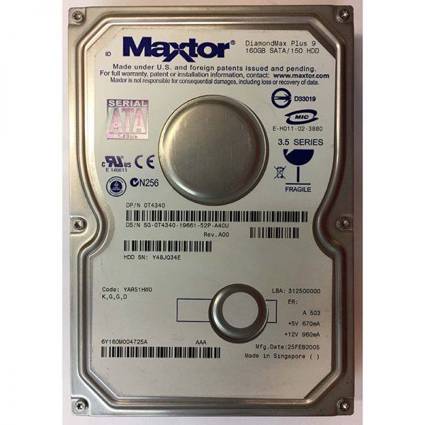 0T4340 - Dell 160GB 7200 RPM SATA 3.5" HDD Maxtor 6Y160M004721A version