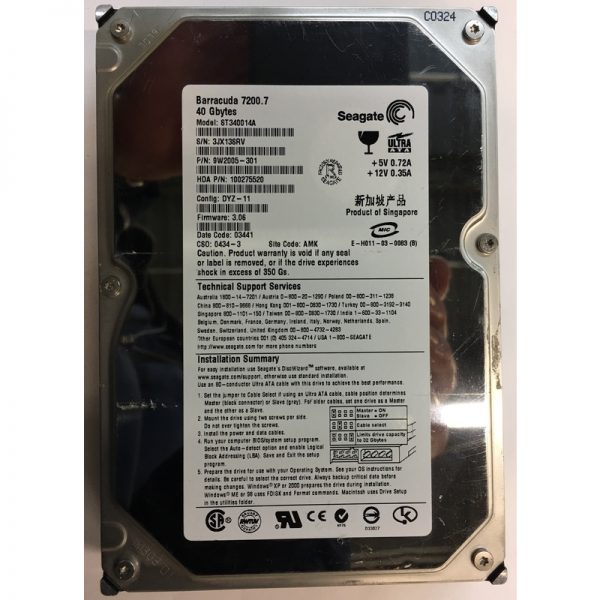 9W2005-301 - Seagate 40GB 7200 RPM IDE 3.5" HDD