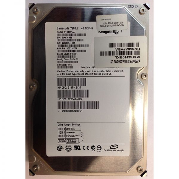 5187-2134 - HP 40GB 7200 RPM IDE 3.5" HDD Seagate version 0W2005-030