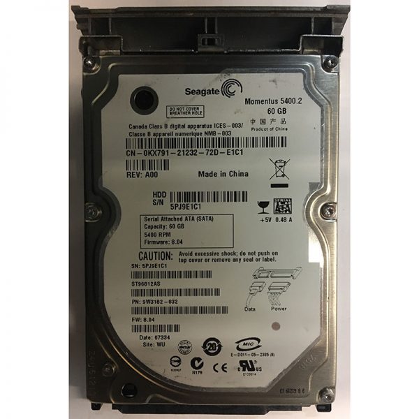 9W3182-032 - Seagate 60GB 5400 RPM SATA 2.5" HDD wth dell carrier