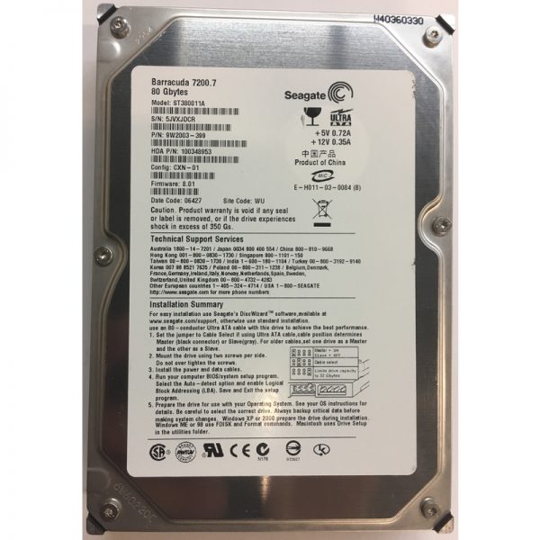 9W2003-399 - Seagate 80GB 7200 RPM IDE 3.5" HDD