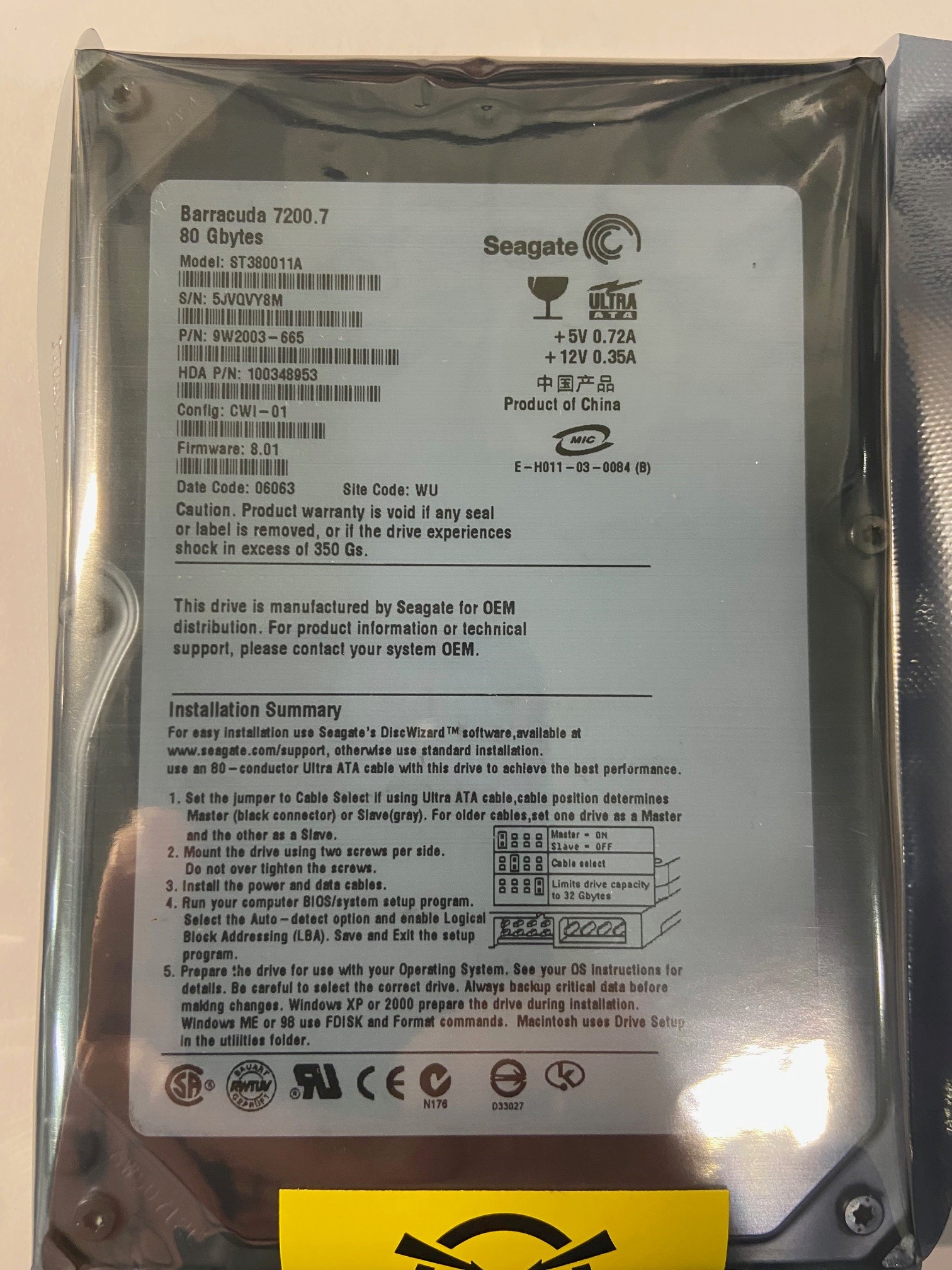 9W2003-665 - Seagate 80GB 7200 RPM IDE 3.5" HDD