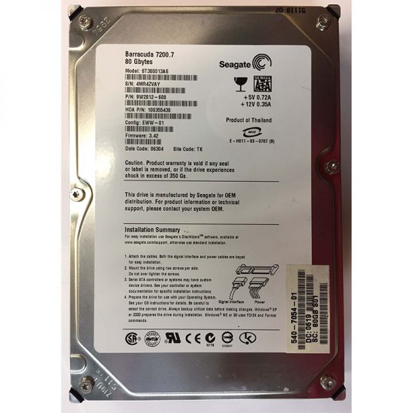 9W2812-608 - Seagate 80GB 7200 RPM SATA 3.5" HDD