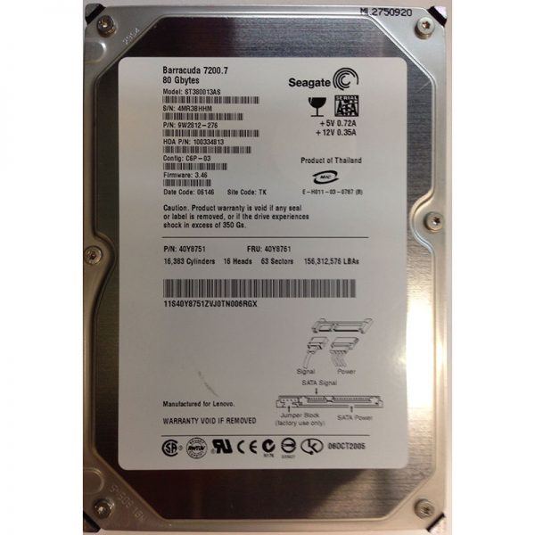 9W2812-276 - Seagate 80GB 7200 RPM SATA 3.5" HDD