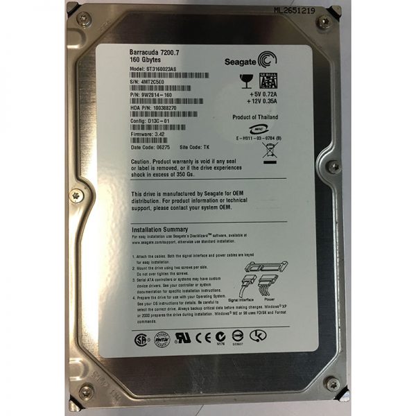 9W2814-160 - Seagate 160GB 7200 RPM SATA 3.5" HDD