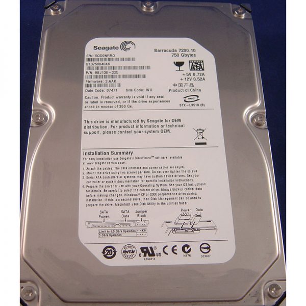 9BJ138-225 - Seagate 750GB 7200 RPM SATA 3.5" HDD