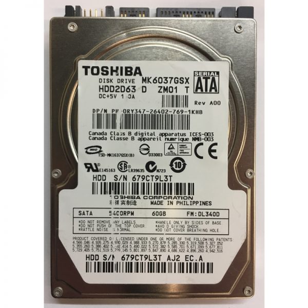 0RY347 - Dell 60GB 5400 RPM SATA 2.5" HDD