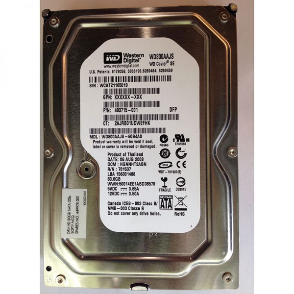 449978-001 - HP 80GB 7200 RPM SATA 3.5" HDD Western Digital WD800AAJS version