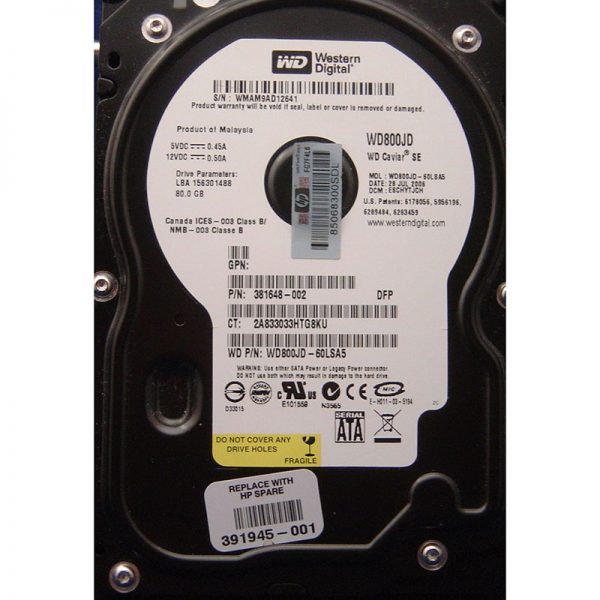 432392-001 - HP 80GB 7200 RPM SATA 3.5" HDD Western Digital WD800JD version