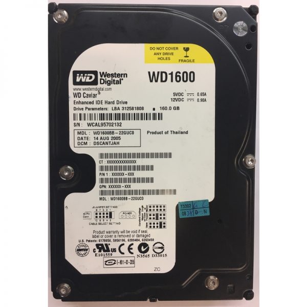 WD1600BB-22GUC0 - Western Digital 160GB 7200 RPM IDE 3.5" HDD