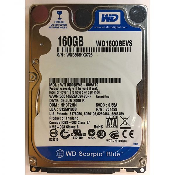 WD1600BEVS - Western Digital 160GB 5400 RPM SATA 2.5" HDD