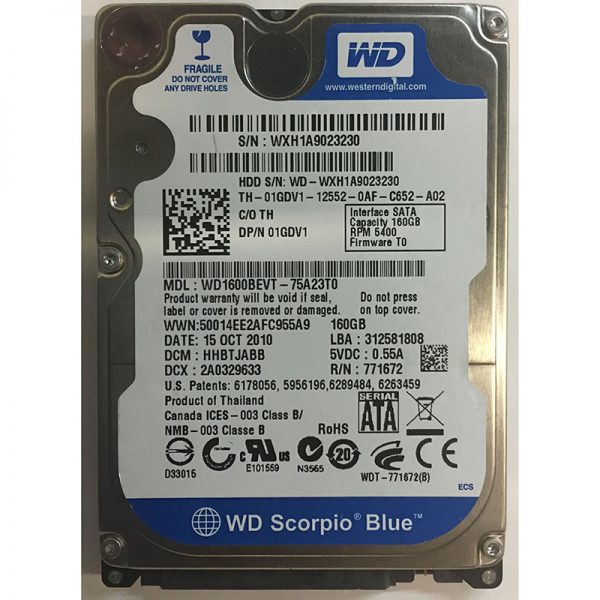 WD1600BEVT-75A23T0 - Western Digital 160GB 5400 RPM SATA 2.5" HDD