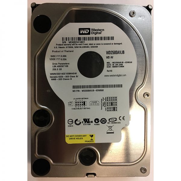 WD2500AVJB-63WKA0 - Western Digital 250GB 7200 RPM SATA 3.5" HDD