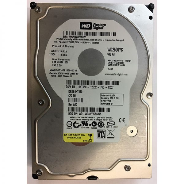 0KT960 - Dell 250GB 7200 RPM SATA 3.5" HDD