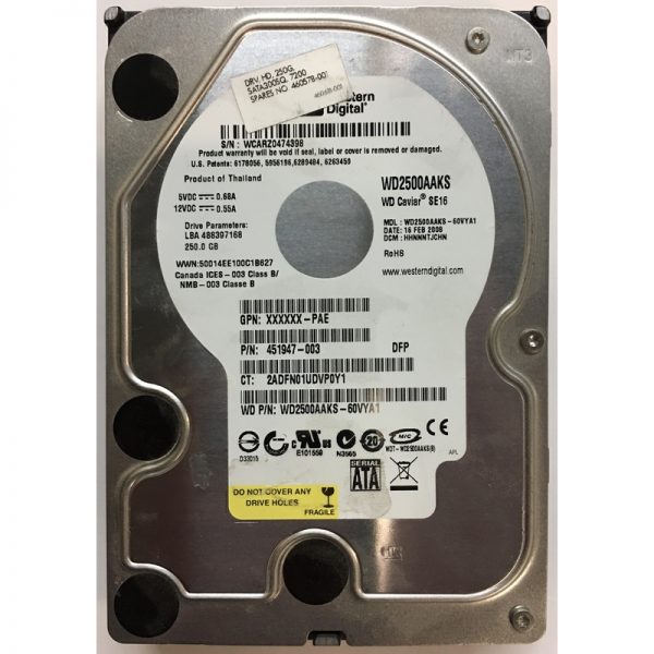 WD2500AAKS-60VYA1 - Western Digital 250GB 7200 RPM SATA 3.5" HDD