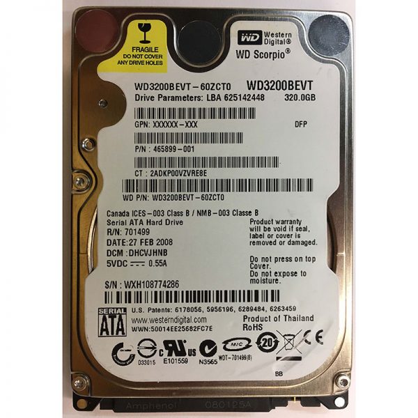 465899-001 - HP 320GB 5400 RPM SATA 2.5" HDD