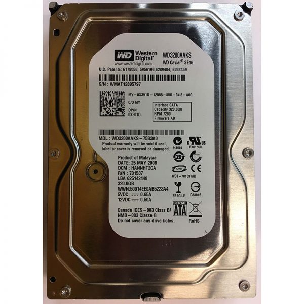 0X391D - Dell 320GB 7200 RPM SATA 3.5" HDD Western Digital WD3200AAK version