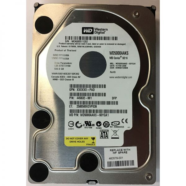 460579-001 - HP 500GB 7200 RPM SATA 3.5" HDD Western Digital WD5000AAKS version