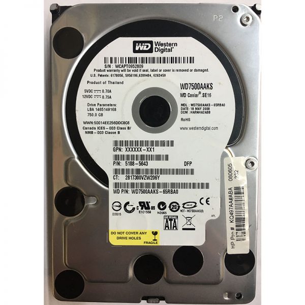 5188-5643 - HP 750GB 7200 RPM SATA 3.5" HDD