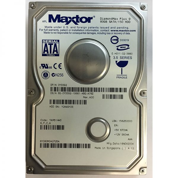 0Y3392 - Dell 80GB 7200 RPM SATA 3.5" HDD