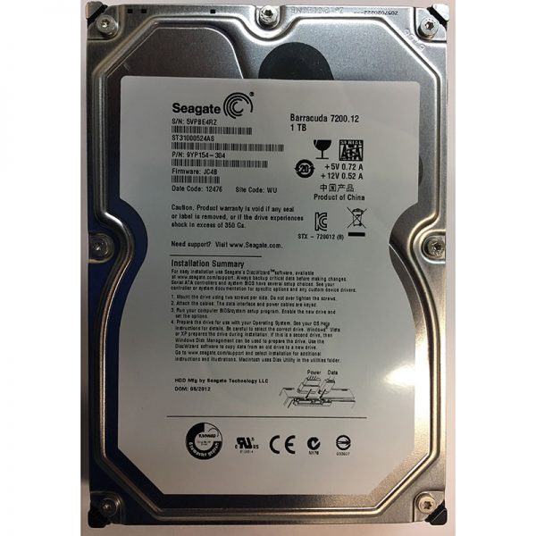 9YP154-304 - Seagate 1TB 7200 RPM SATA 3.5" HDD