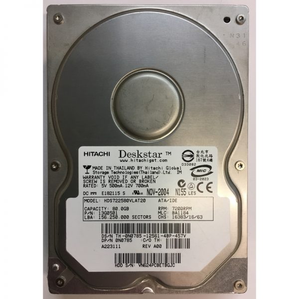 13G0501 - Hitachi 80GB 7200 RPM IDE 3.5" HDD