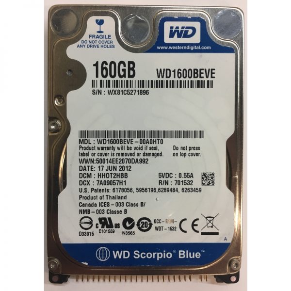 WD1600BEVE-00A0HT0 - Western Digital 160GB 5400 RPM IDE 2.5" HDD