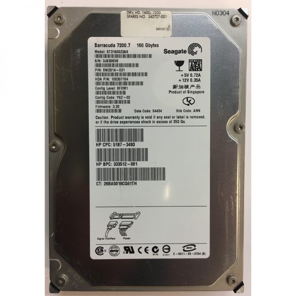 9W2814-031 - Seagate 160GB 7200 RPM SATA 3.5" HDD