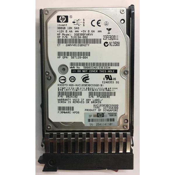 518194-002 - HP 300GB 10K RPM SAS 2.5" HDD w/ tray