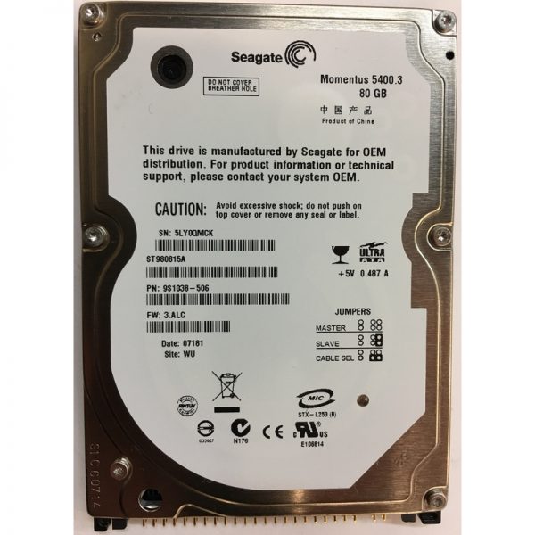 9S1038-506 - Seagate 80GB 5400 RPM IDE 2.5" HDD